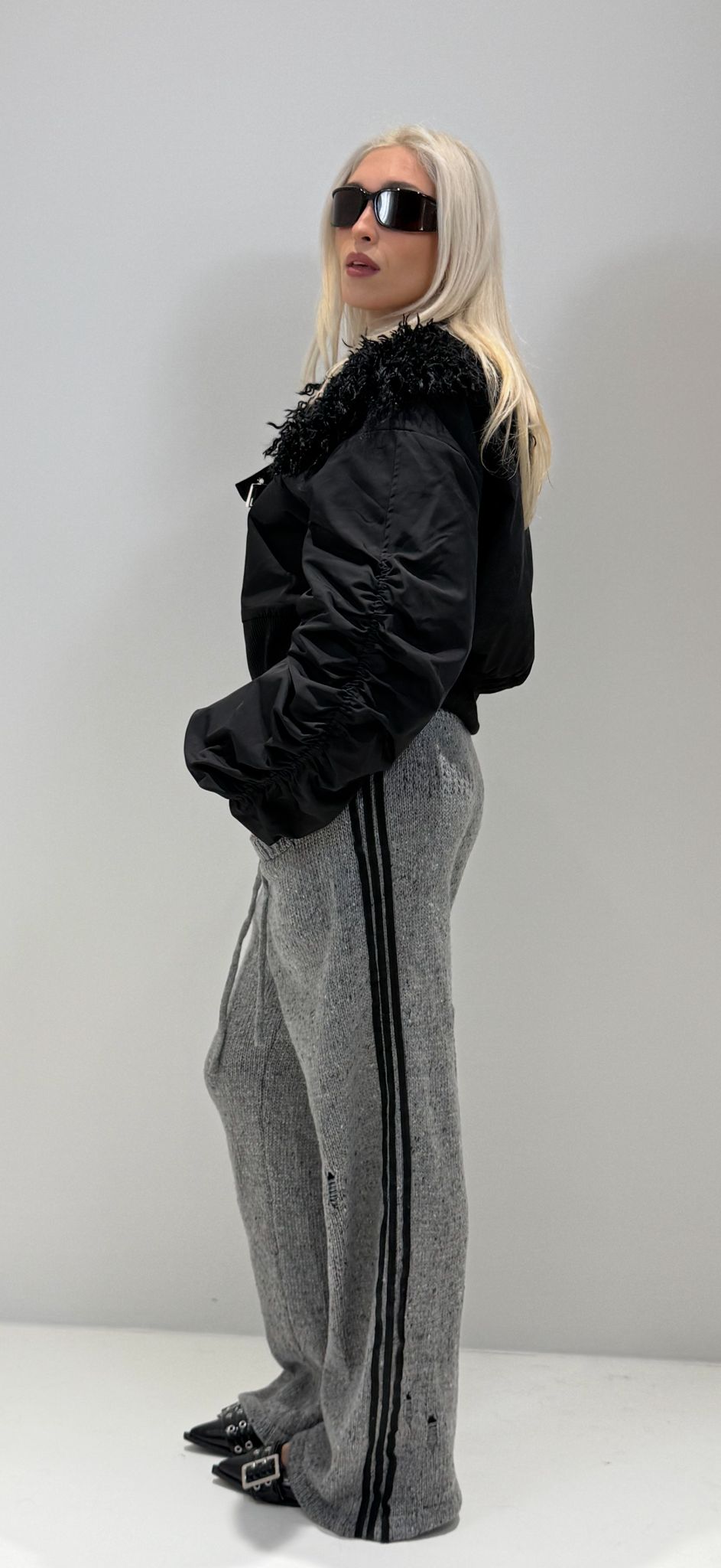 PANTALONE LANA CON STRISCE GRIGIO