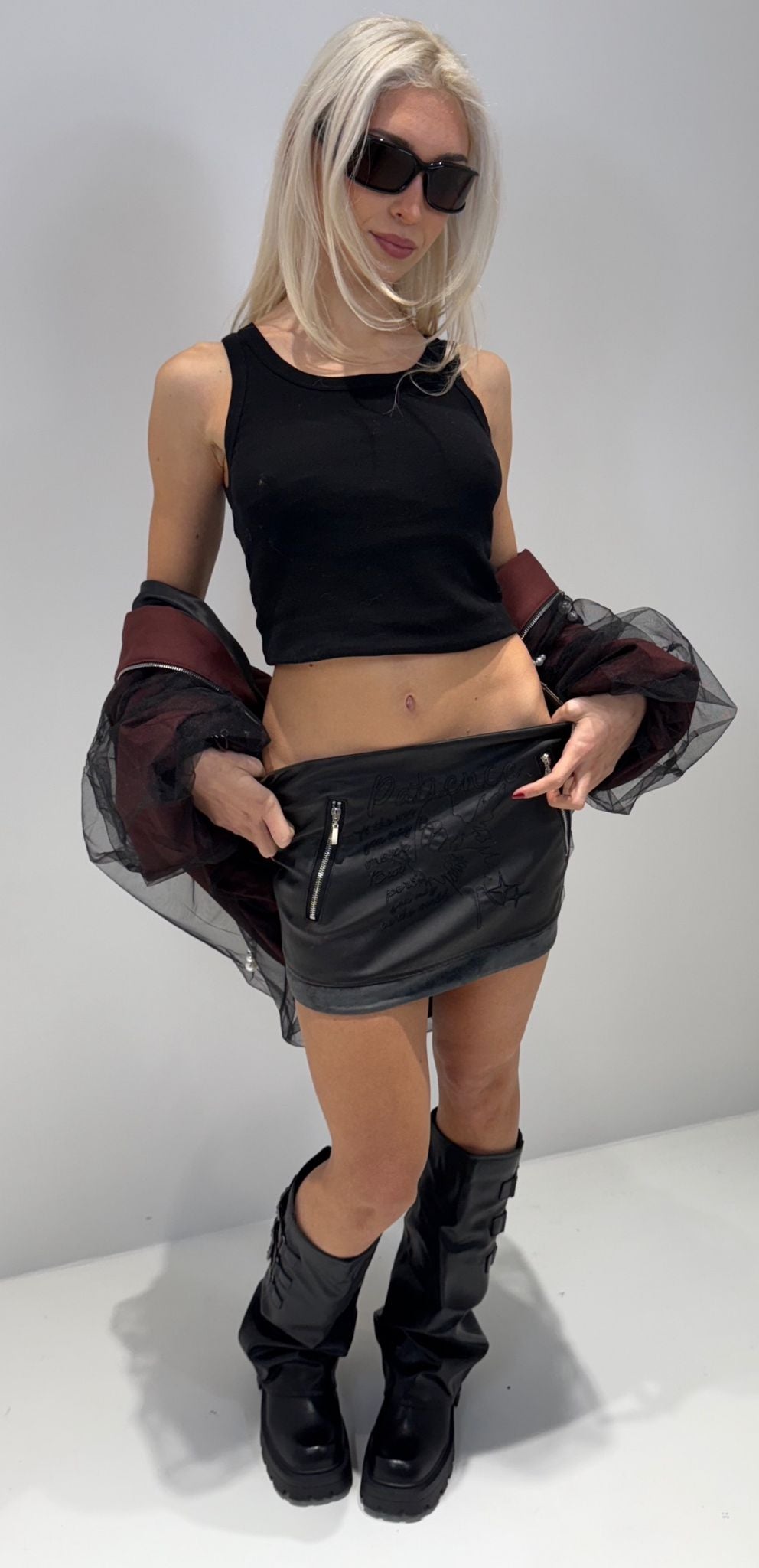 GONNA ECOPELLE CON ZIP NERO