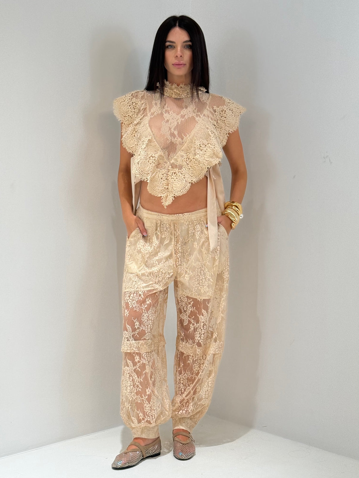 COORDINATO NAIROBI IN PIZZO beige|Colore:Beige