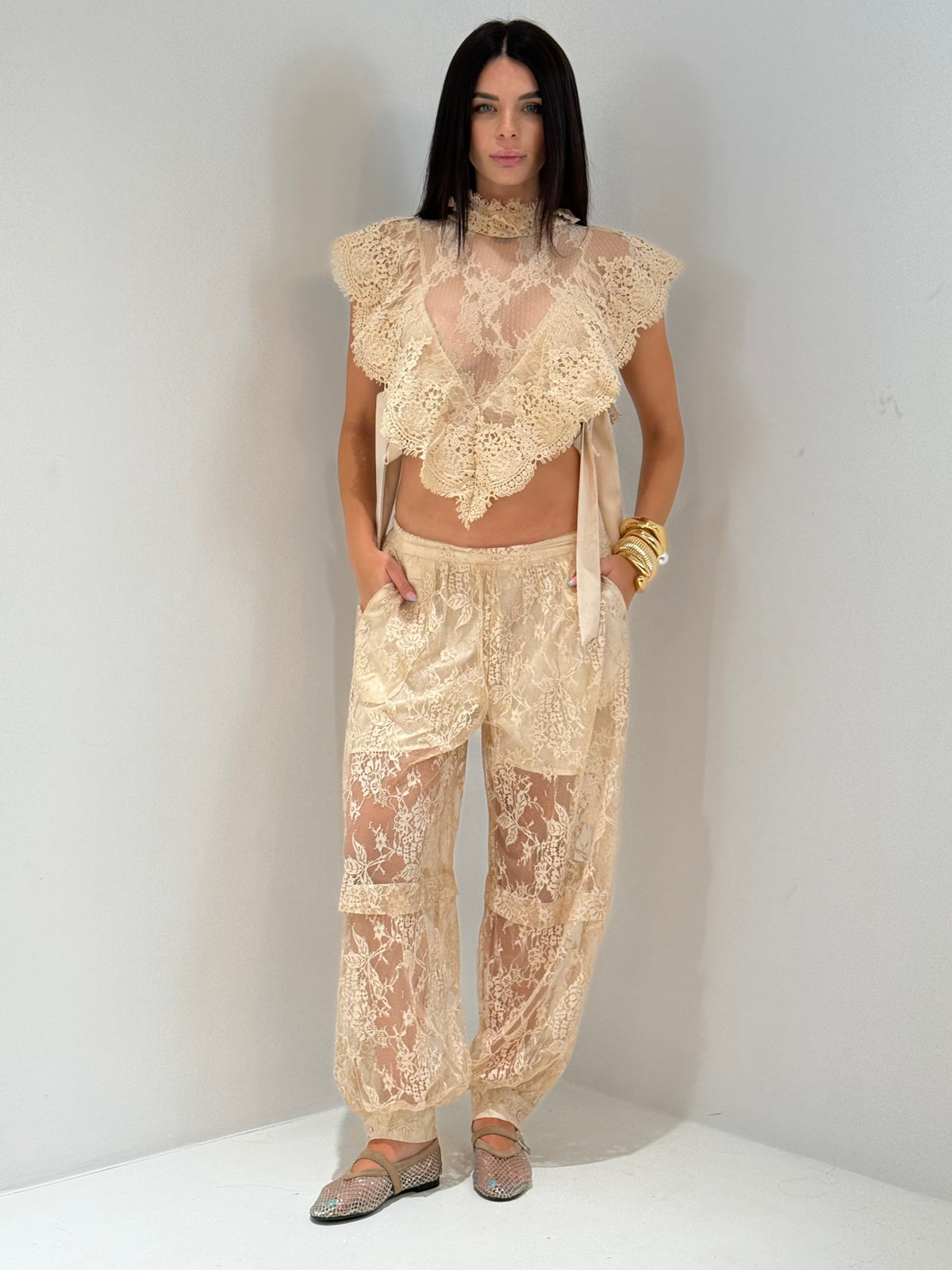 COORDINATO NAIROBI IN PIZZO beige|Colore:Beige