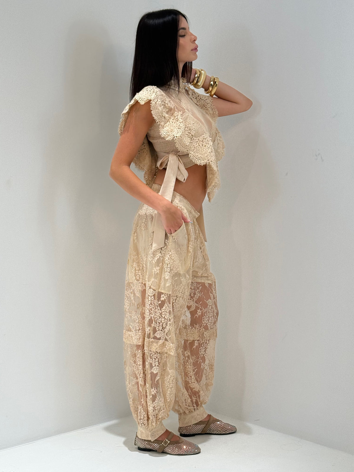 COORDINATO NAIROBI IN PIZZO beige|Colore:Beige
