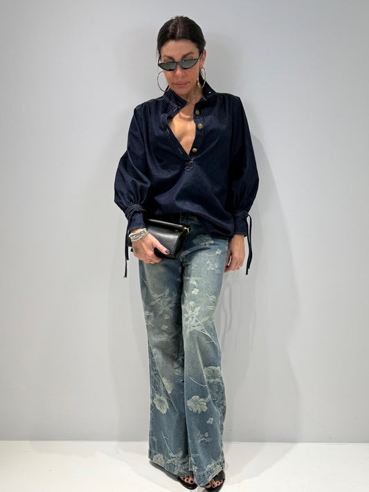 Jeans Palazzo Floreale Lavaggio Medio | Abbigliamento Donna ALLISIT