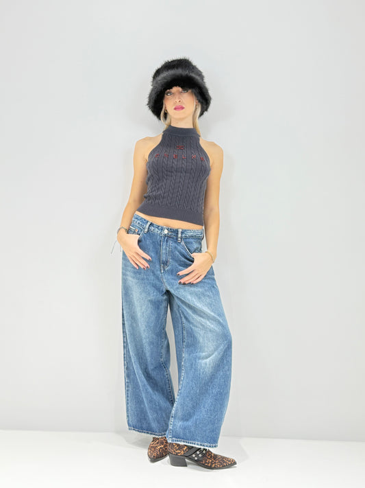 JEANS GAMBA LARGA LAVAGGIO MEDIO