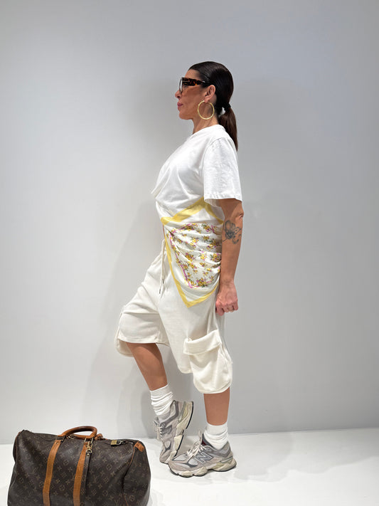 T-Shirt Donna Hawai Bianca Gialla - Inserto Raso Fantasia | ALLISIT