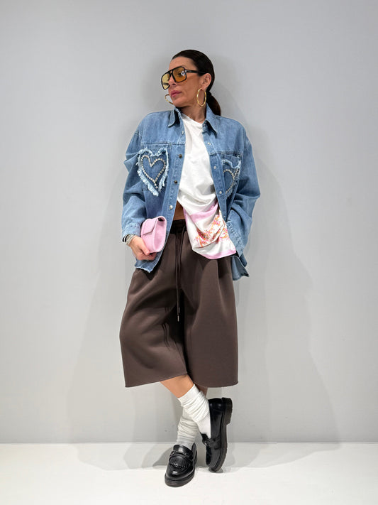 Camicia Jeans Donna con Cuore Strass Core - Lavaggio Chiaro | ALLISIT