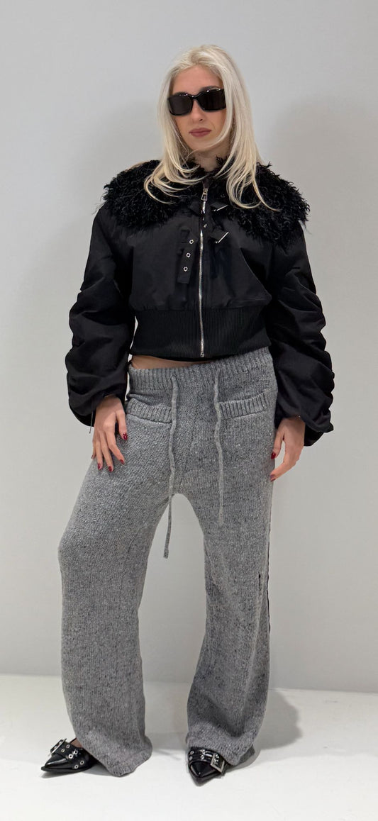 PANTALONE LANA CON STRISCE GRIGIO