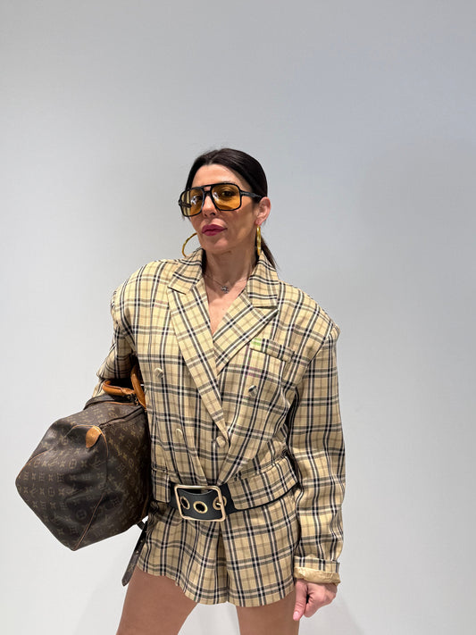 Giacca Donna Oversize a Quadri Doppiopetto Beige | ALLISIT