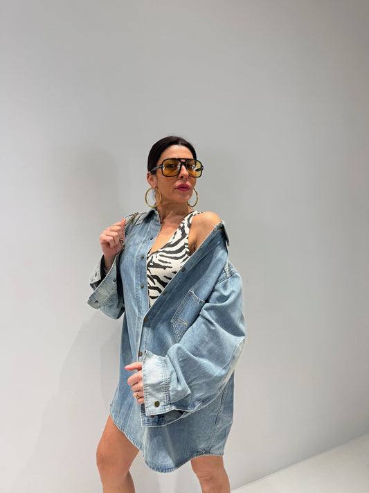 Abito Camicia Denim Donna Lavaggio Chiaro Oversize | ALLISIT