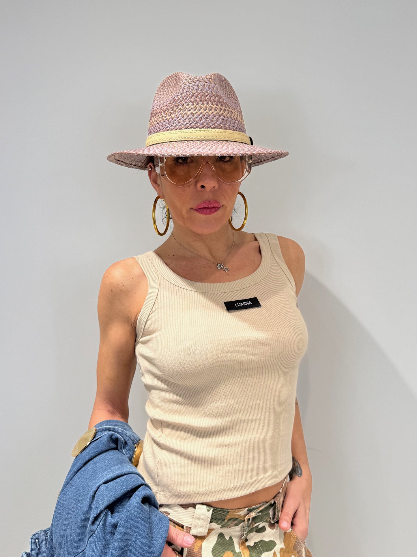 Canotta Donna Beige a Costine Spalla Stretta - Nilly by Lumina