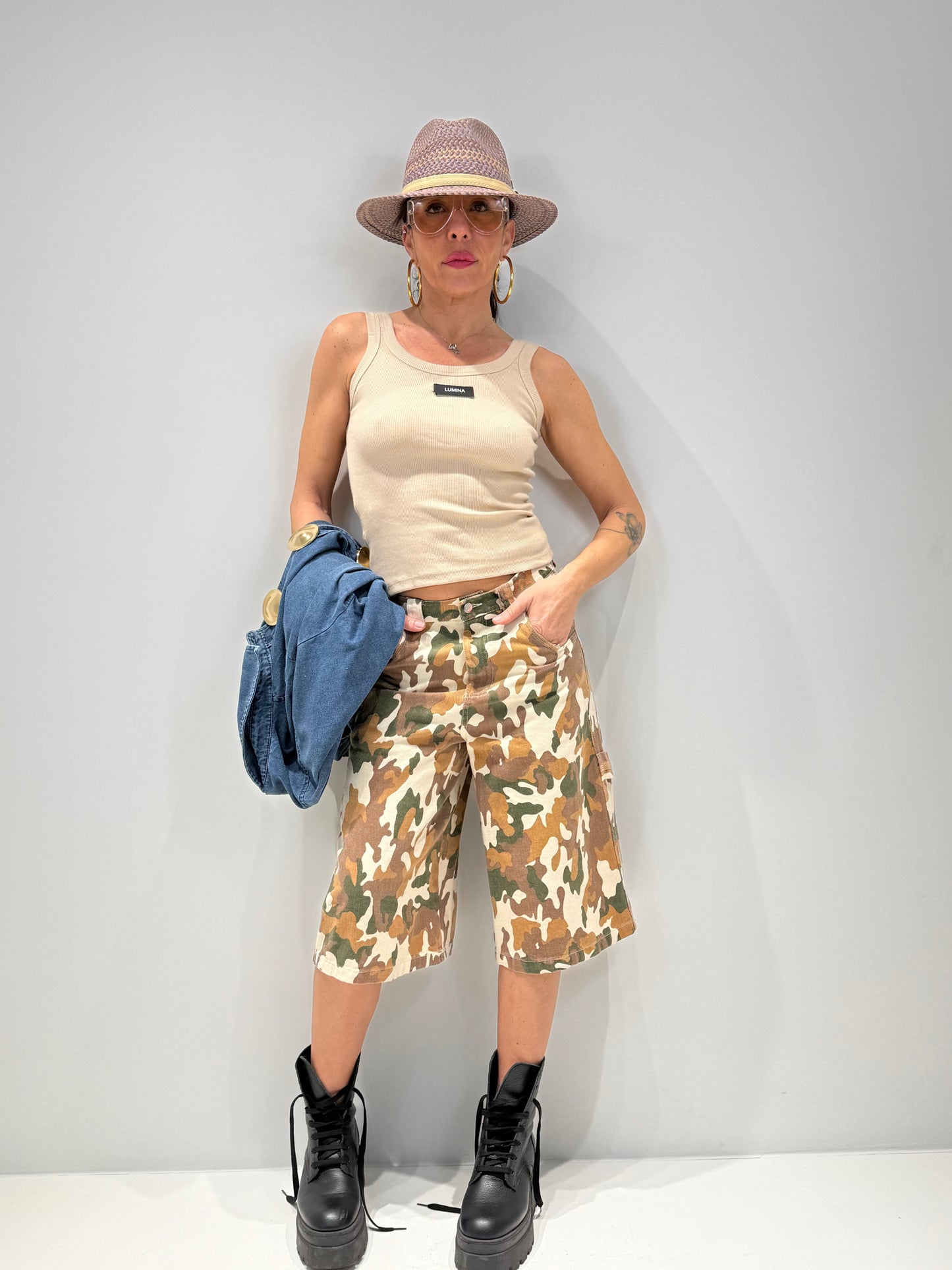 Canotta Donna Beige a Costine Spalla Stretta - Nilly by Lumina