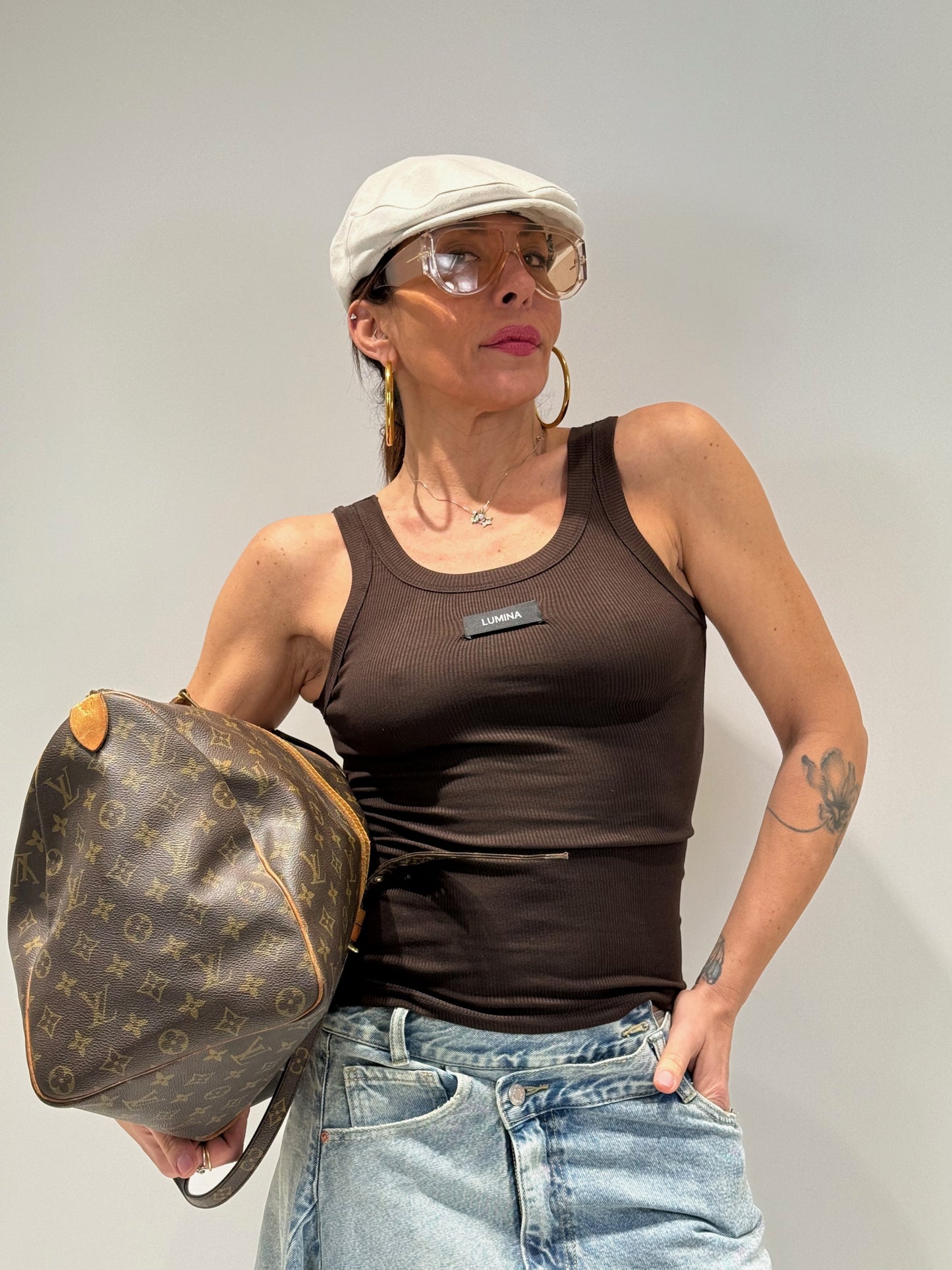 Canotta Donna Marrone a Costine Spalla Stretta - Nilly by Lumina