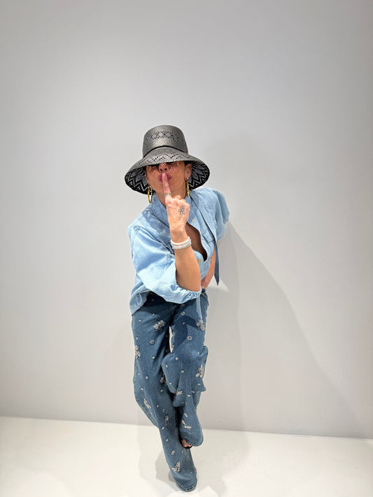 Camicia Donna Denim Balloon Lavaggio Chiaro con Fiocco - Manica Sbuffo | ALLISIT