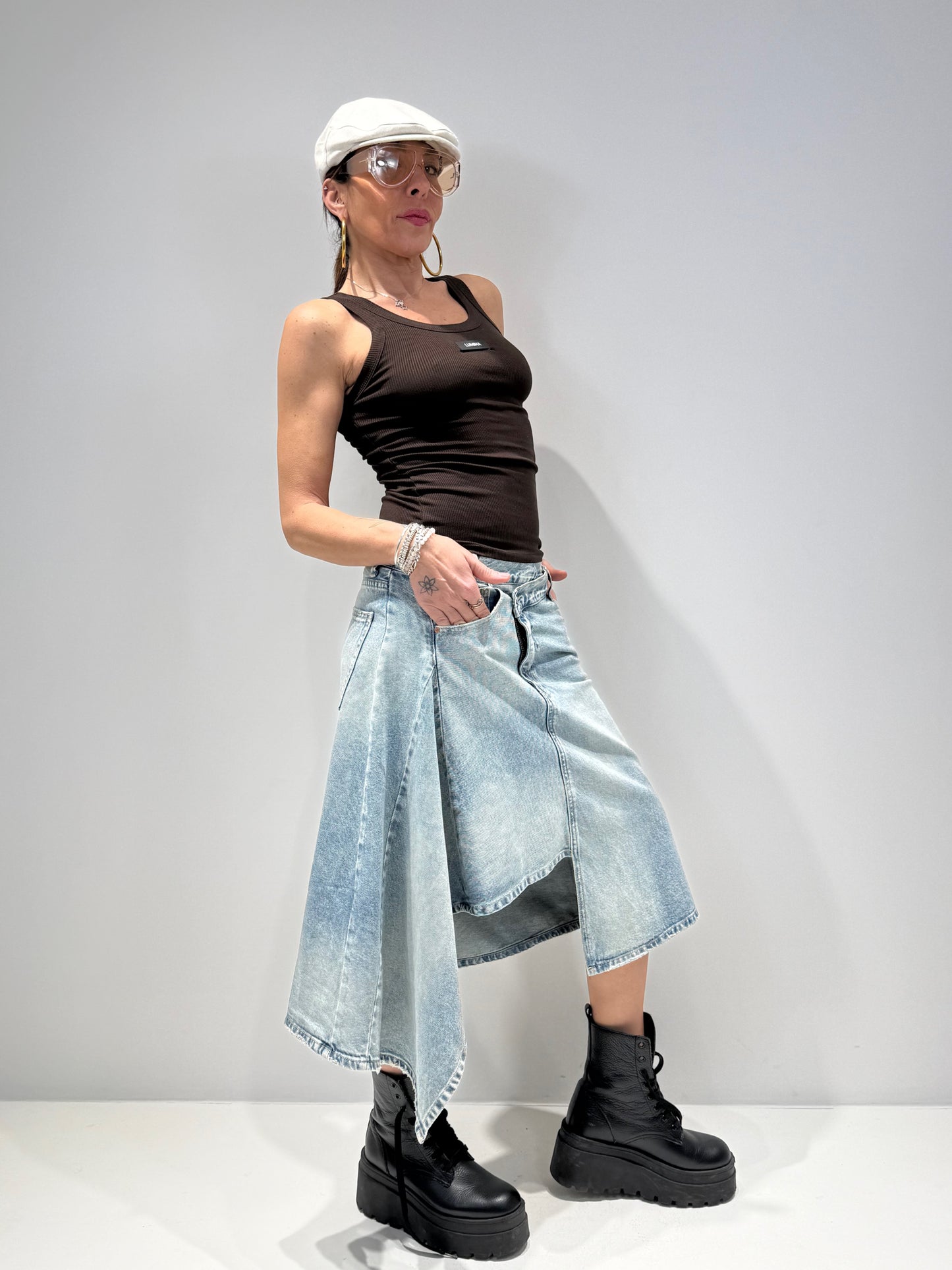 Gonna Donna Denim Asimmetrica Lavaggio Chiaro 3/4 - Asi | ALLISIT