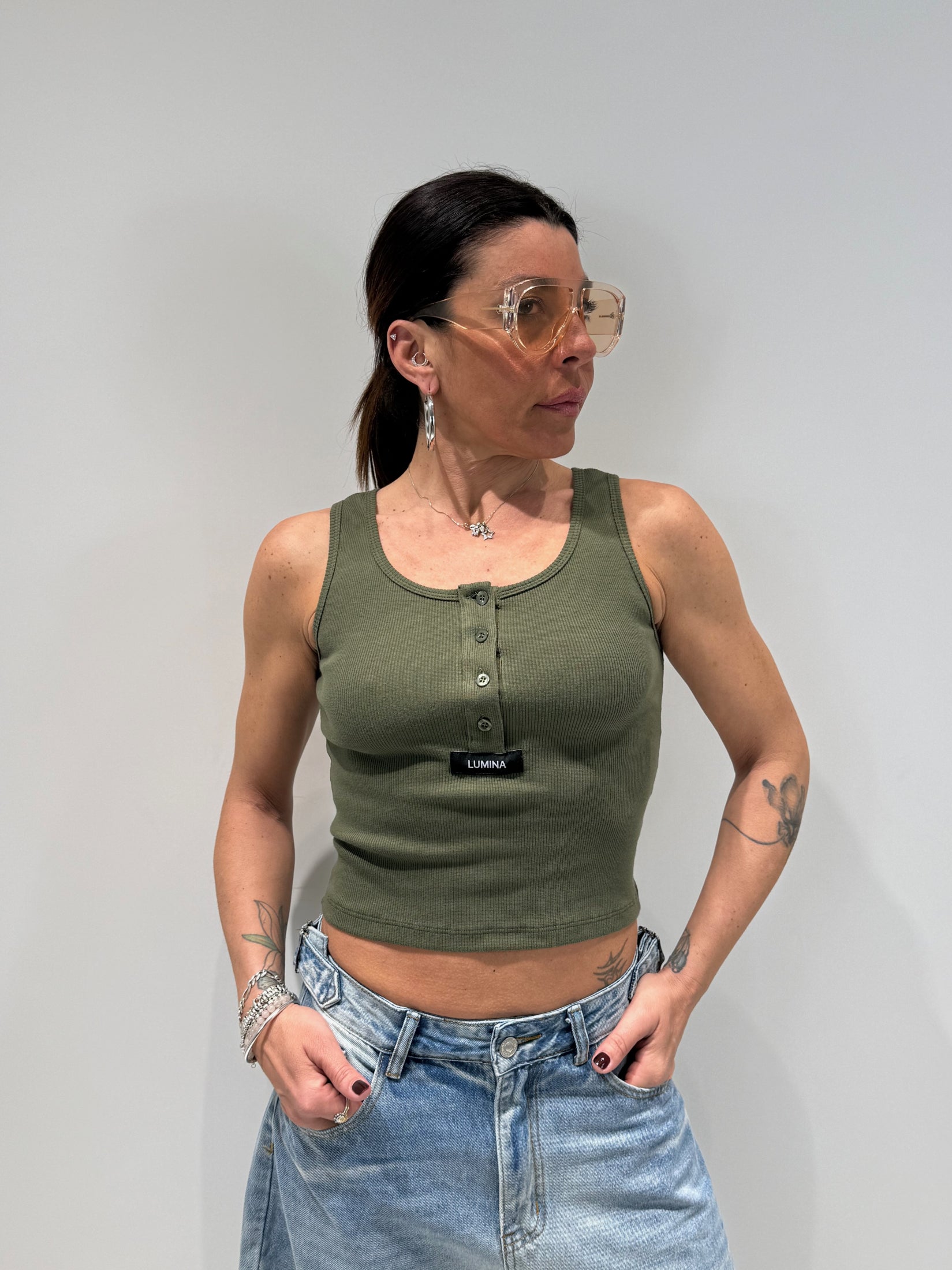 CANOTTA FILù BY LUMINA verde militare|Colore:Verde militare