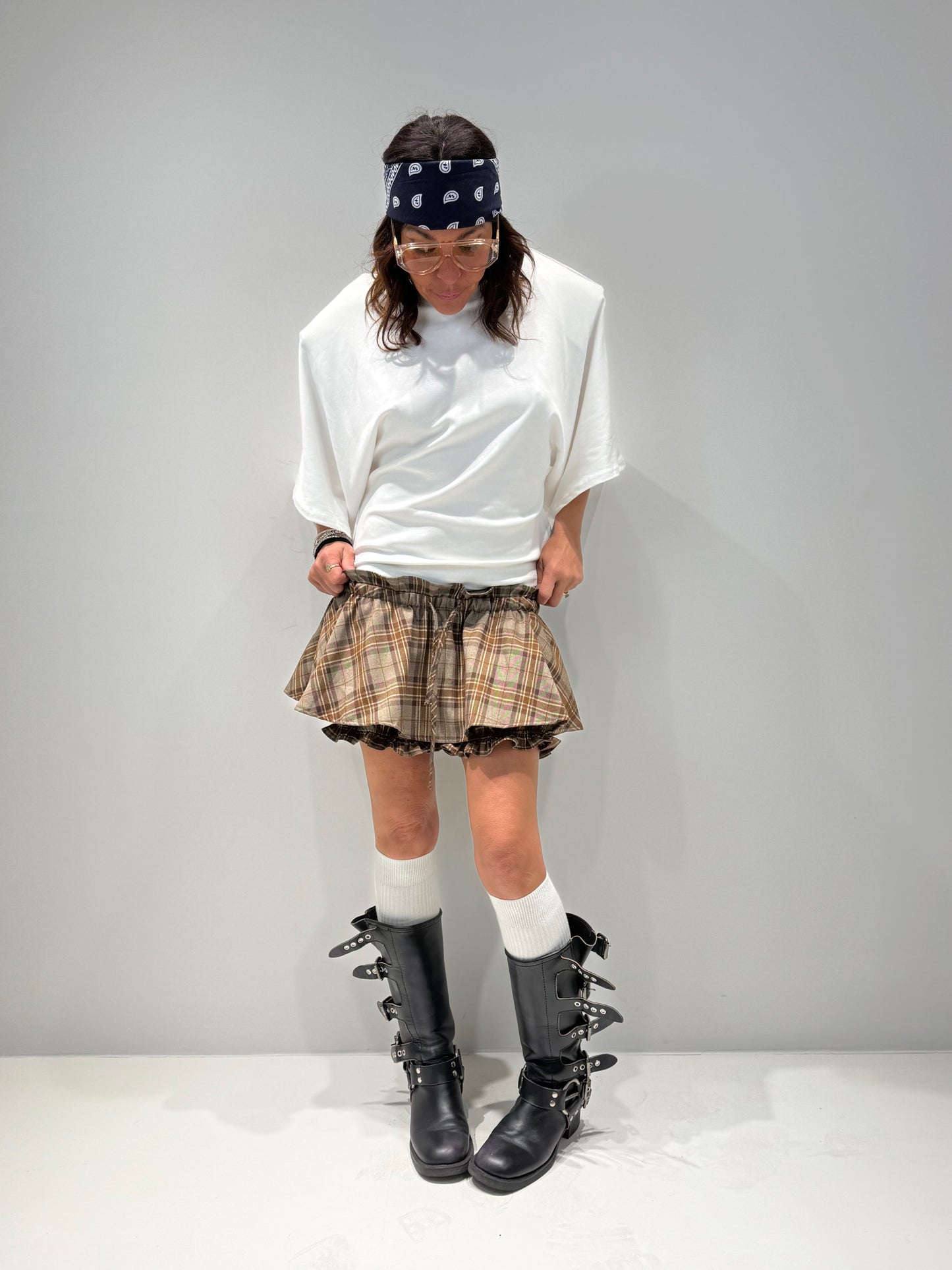 MINIGONNA ROULE CON SHORTS quadri|Colore:Quadri