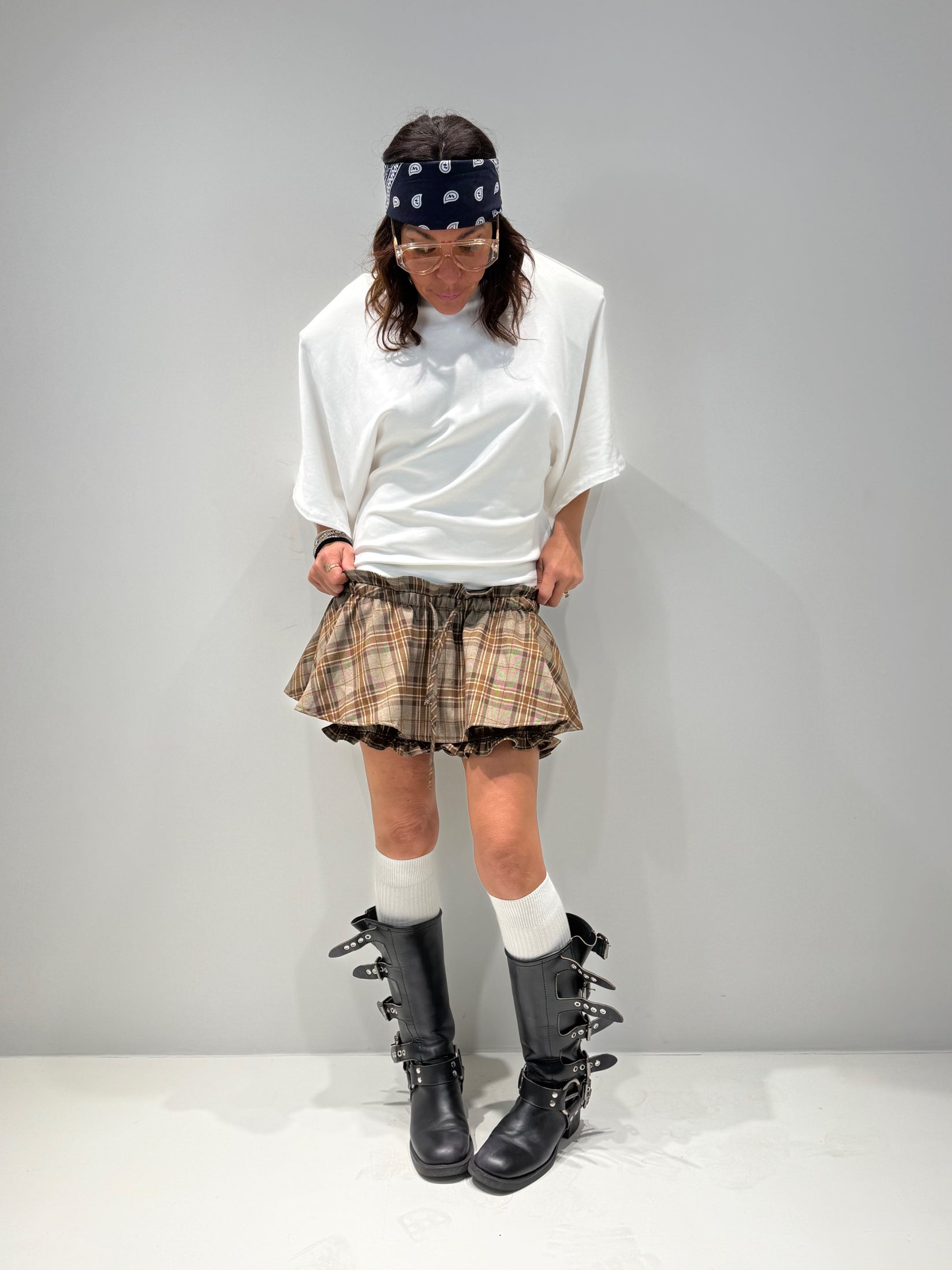 MINIGONNA ROULE CON SHORTS quadri|Colore:Quadri