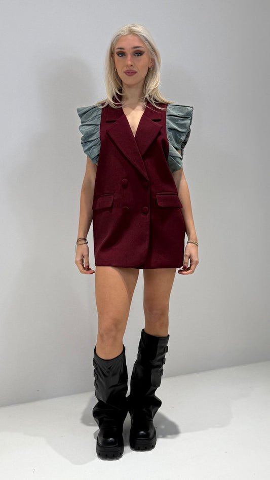 GIACCA A GILET OVER BORDEAUX