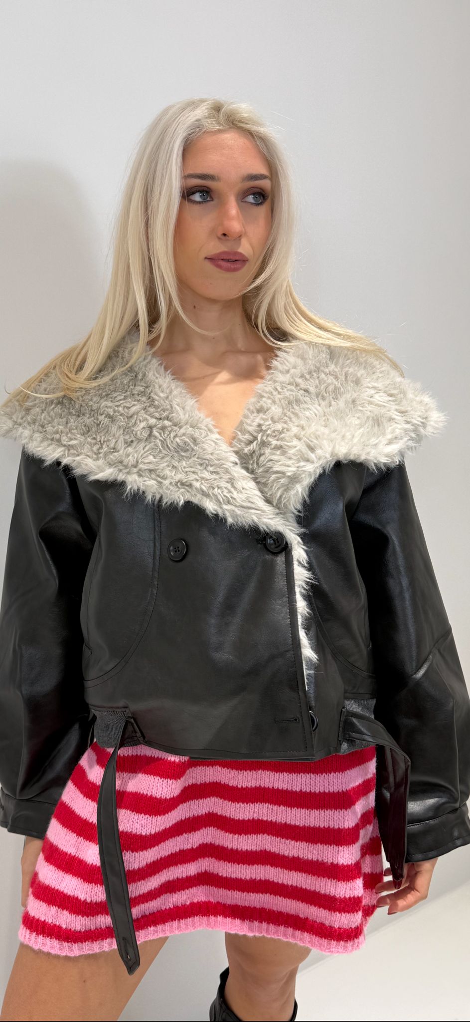 MONTONE ECOPELLE DOPPIOPETTO OVER NERO