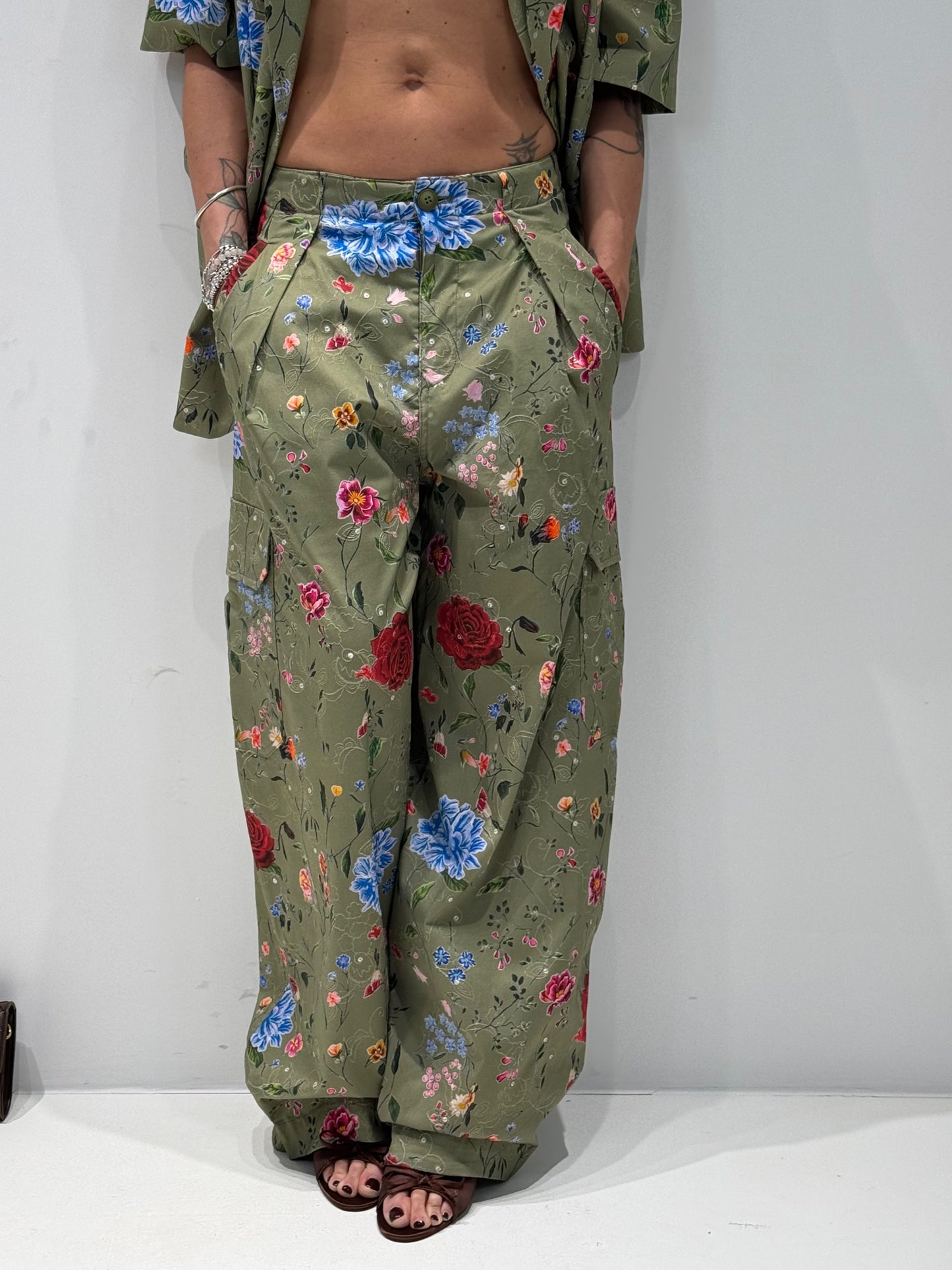 PANTALONE FLOWER BY LUMINA verde|Colore:Verde