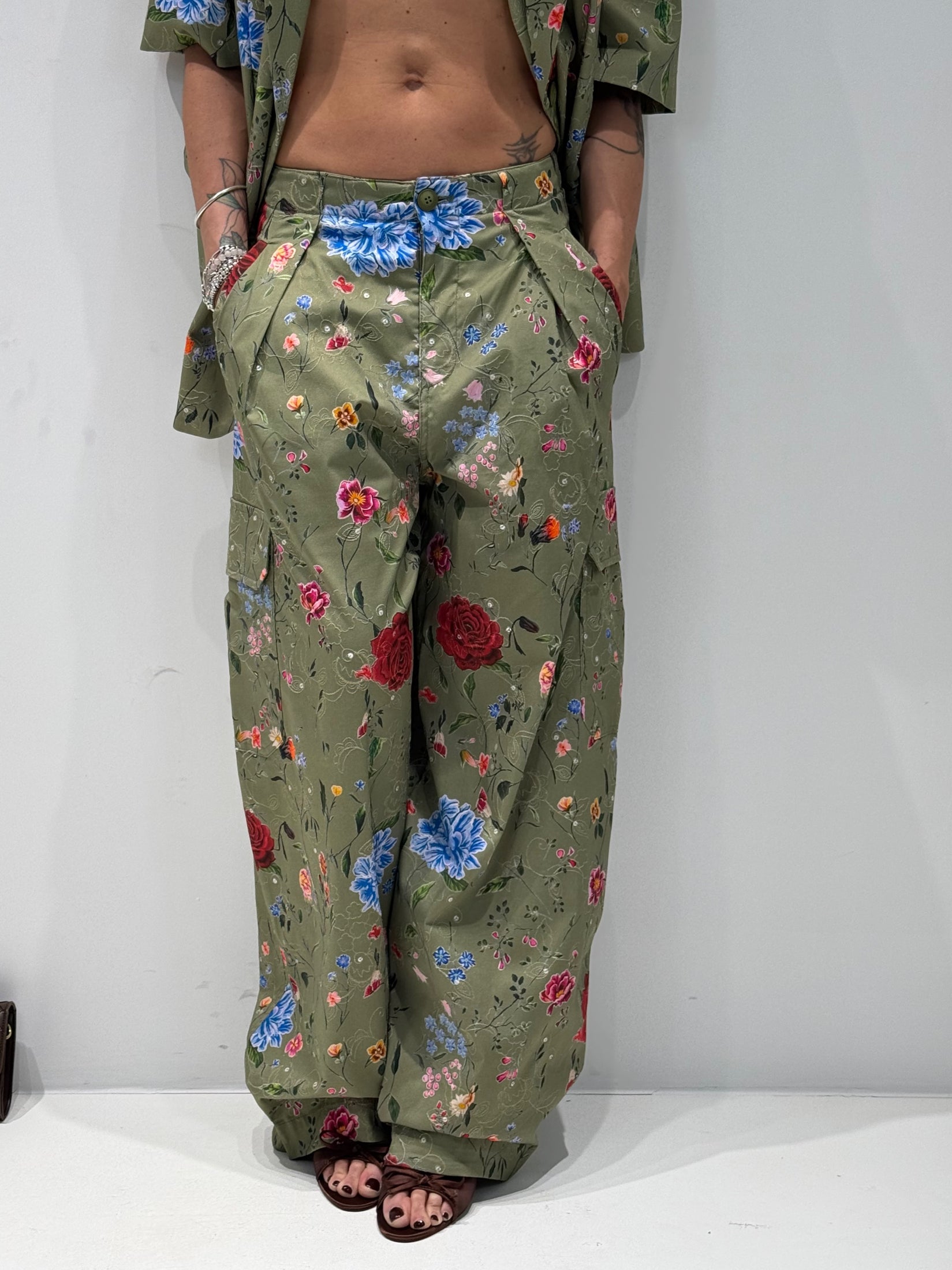 PANTALONE FLOWER BY LUMINA verde|Colore:Verde