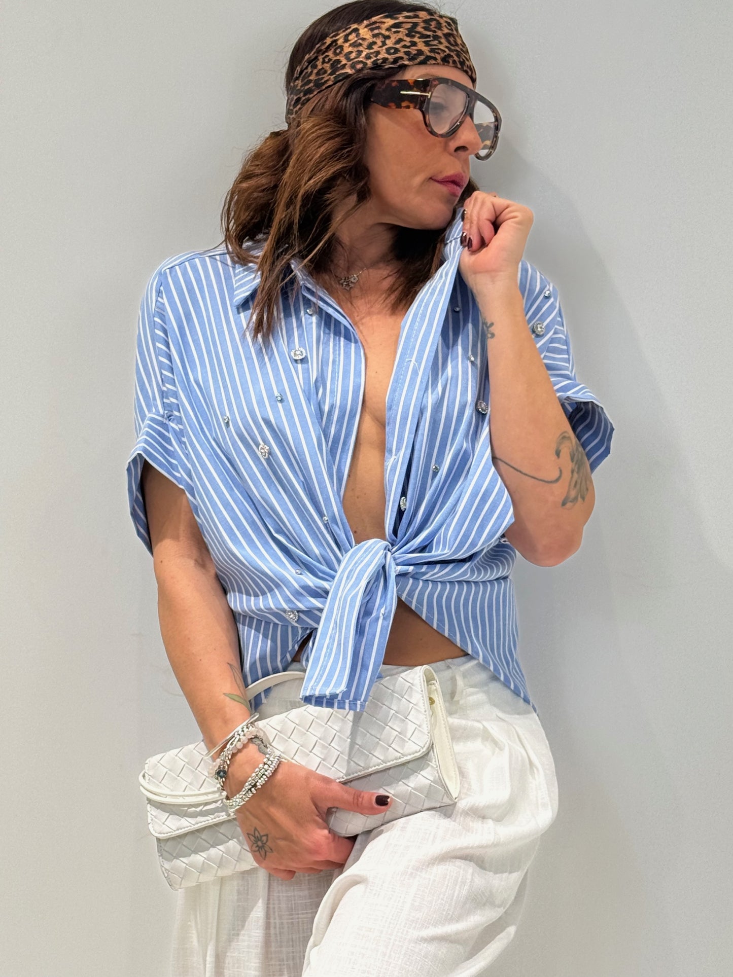 CAMICIA TROPEZ STRASS bluett|Colore:Bluett