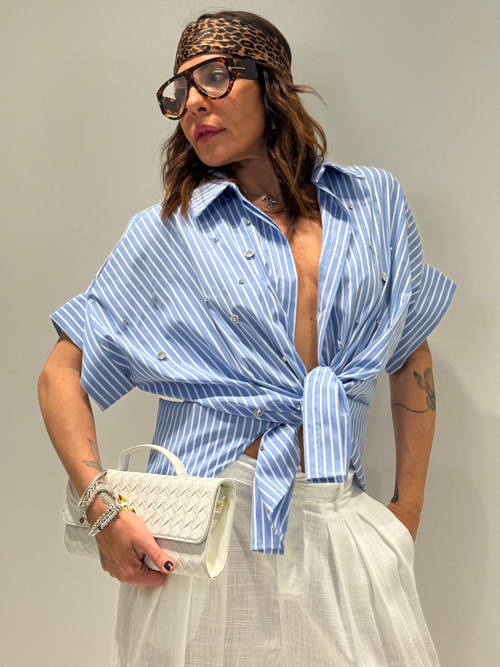 CAMICIA TROPEZ STRASS bluett|Colore:Bluett