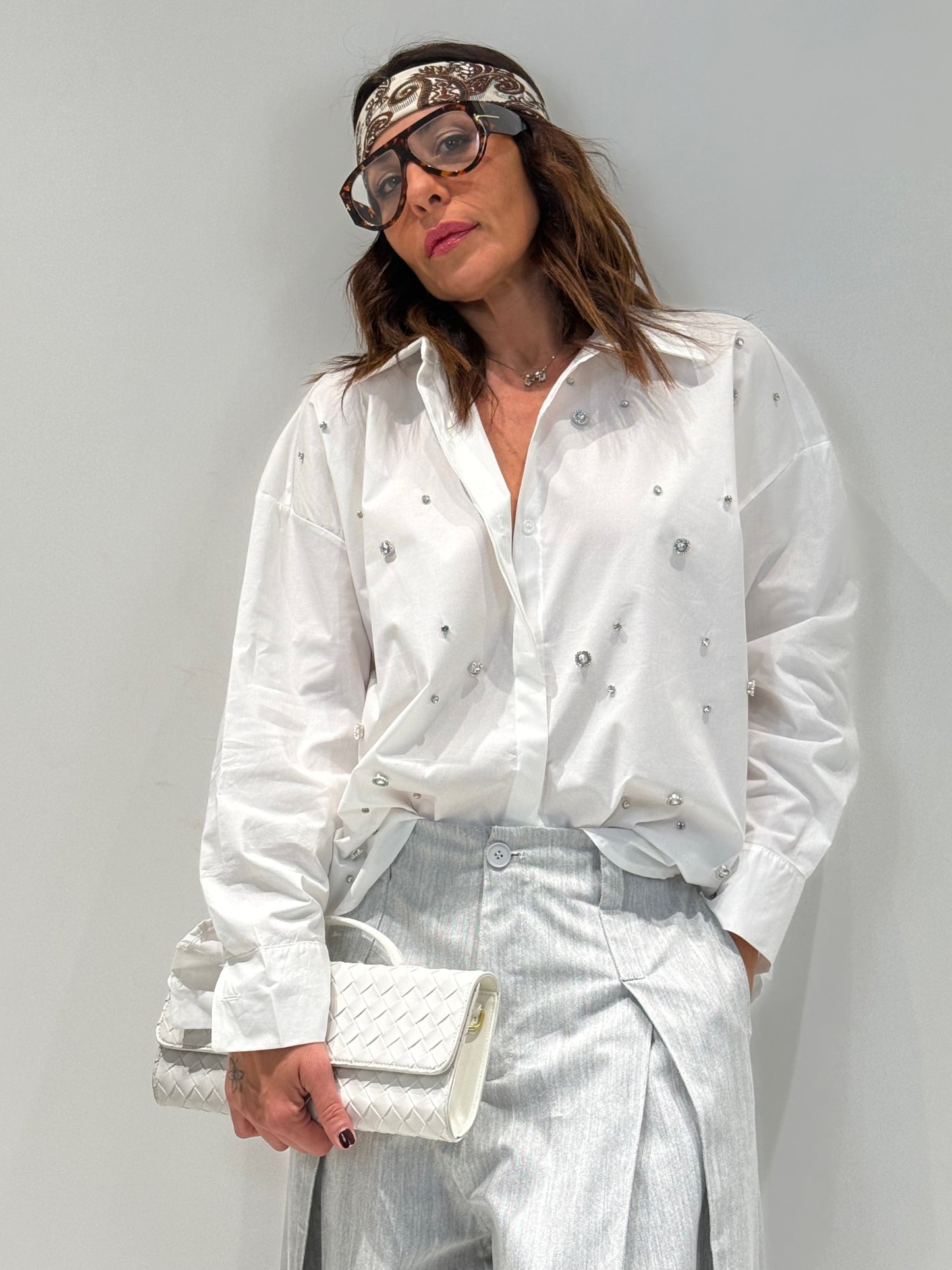 CAMICIA ISCHIA STRASS bianco|Colore:Bianco