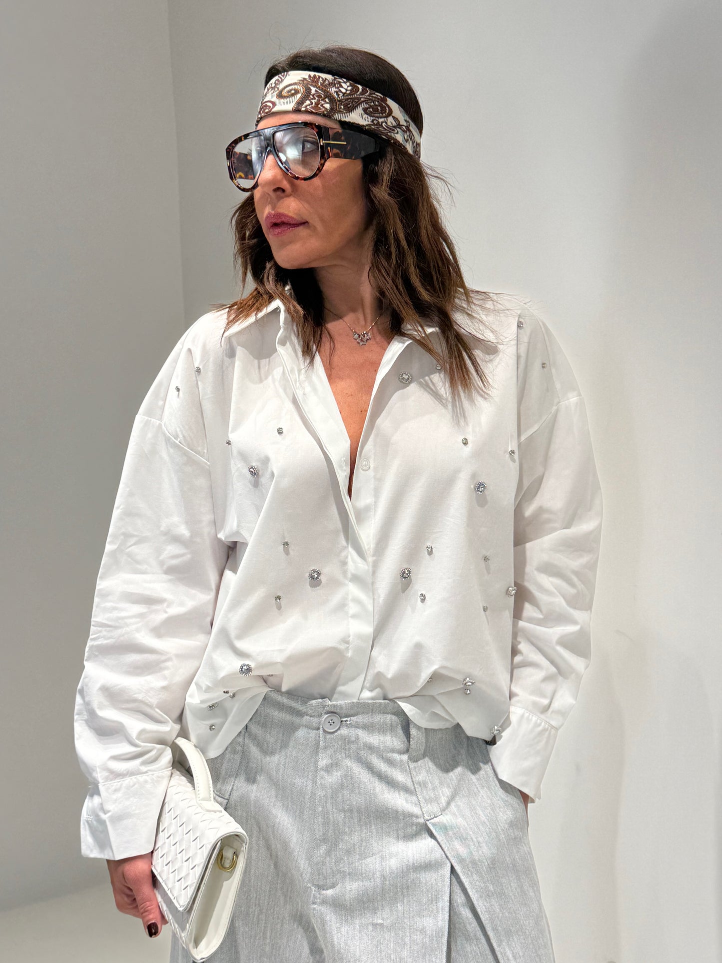 CAMICIA ISCHIA STRASS bianco|Colore:Bianco
