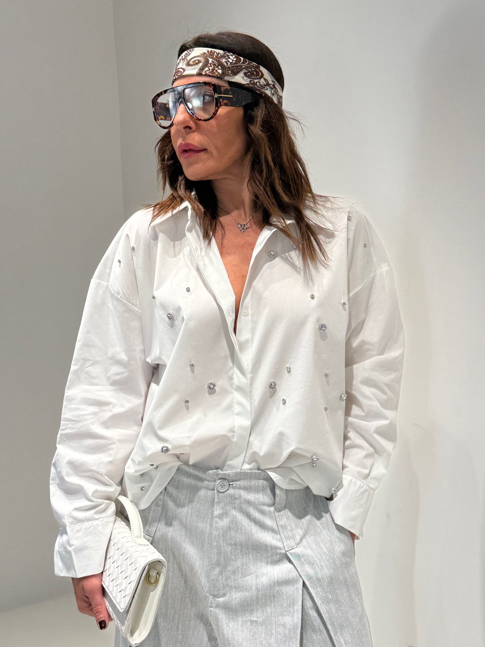 CAMICIA ISCHIA STRASS bianco|Colore:Bianco