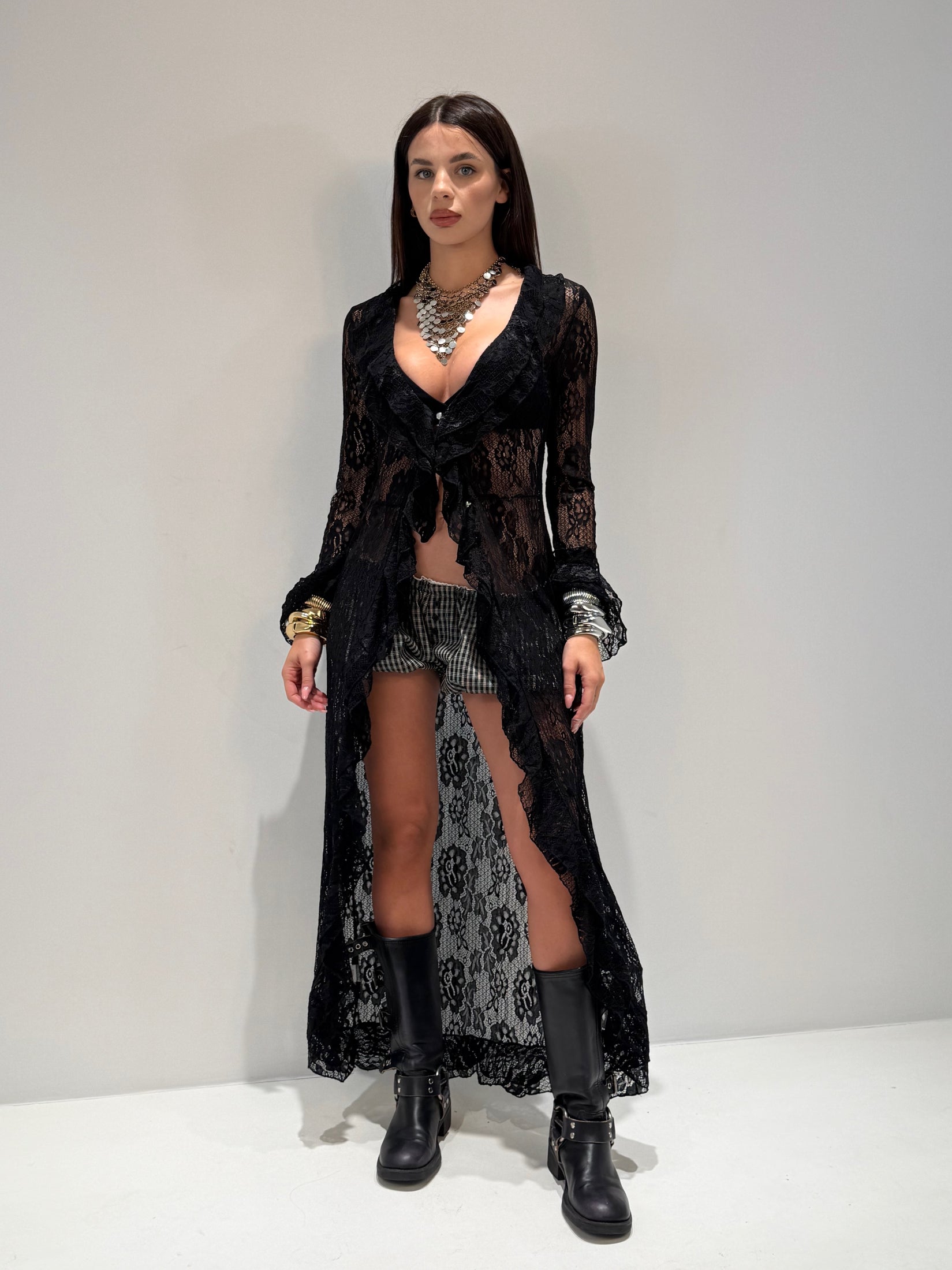 SPOLVERINO MADAM LUSS IN PIZZO nero|Colore:Nero