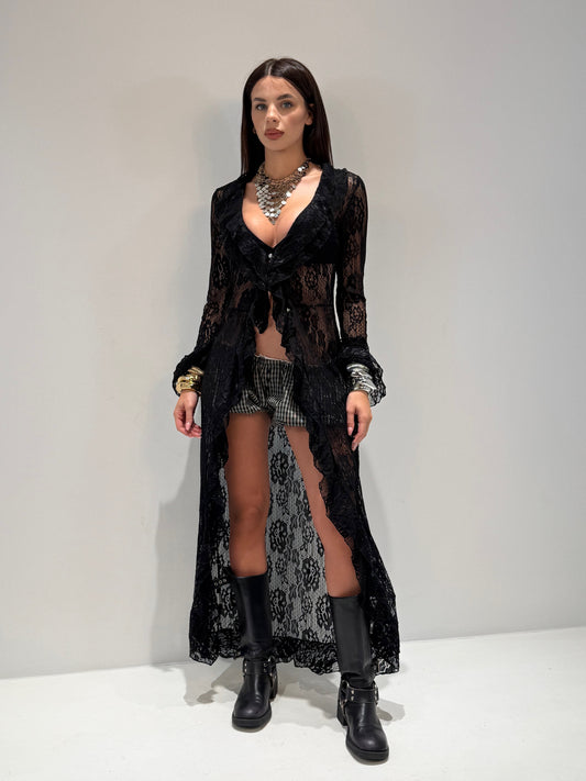 SPOLVERINO MADAM LUSS IN PIZZO nero|Colore:Nero