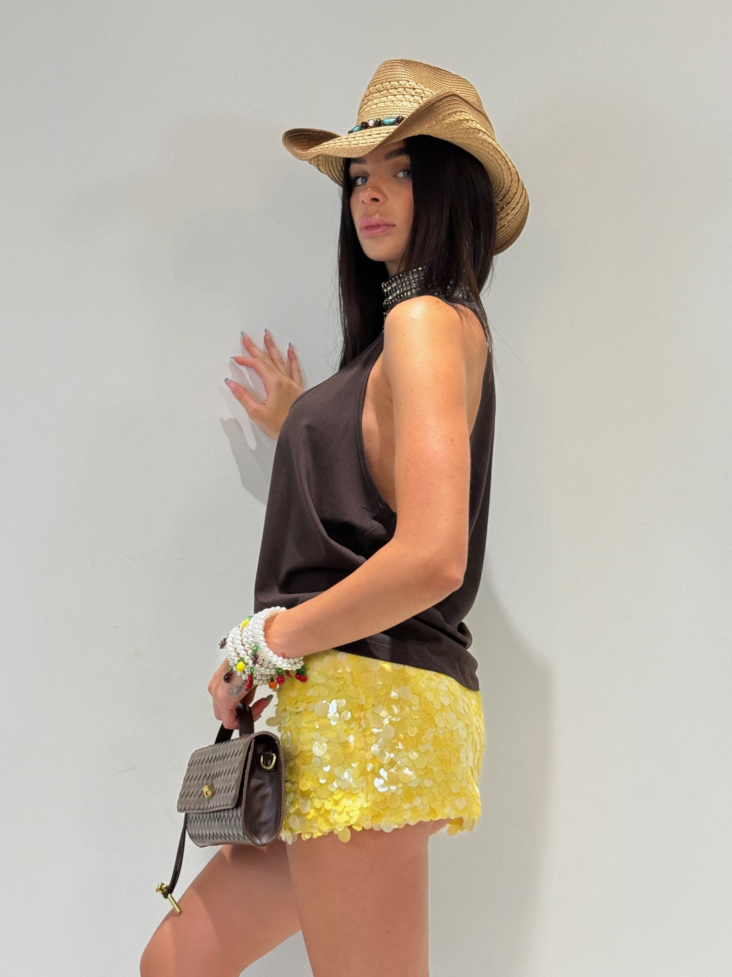 MINIGONNA JEANNET PAILLETTES giallo|Colore:Giallo