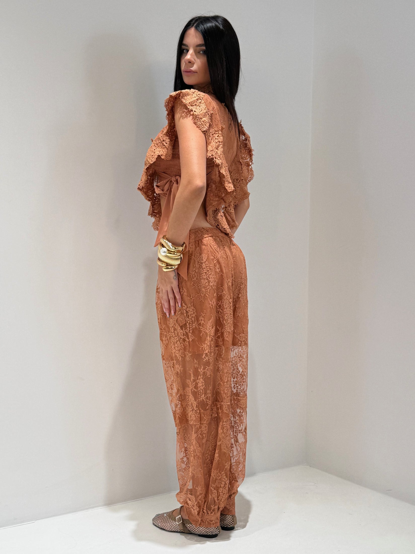 COORDINATO NAIROBI IN PIZZO cuoio|Colore:Cuoio