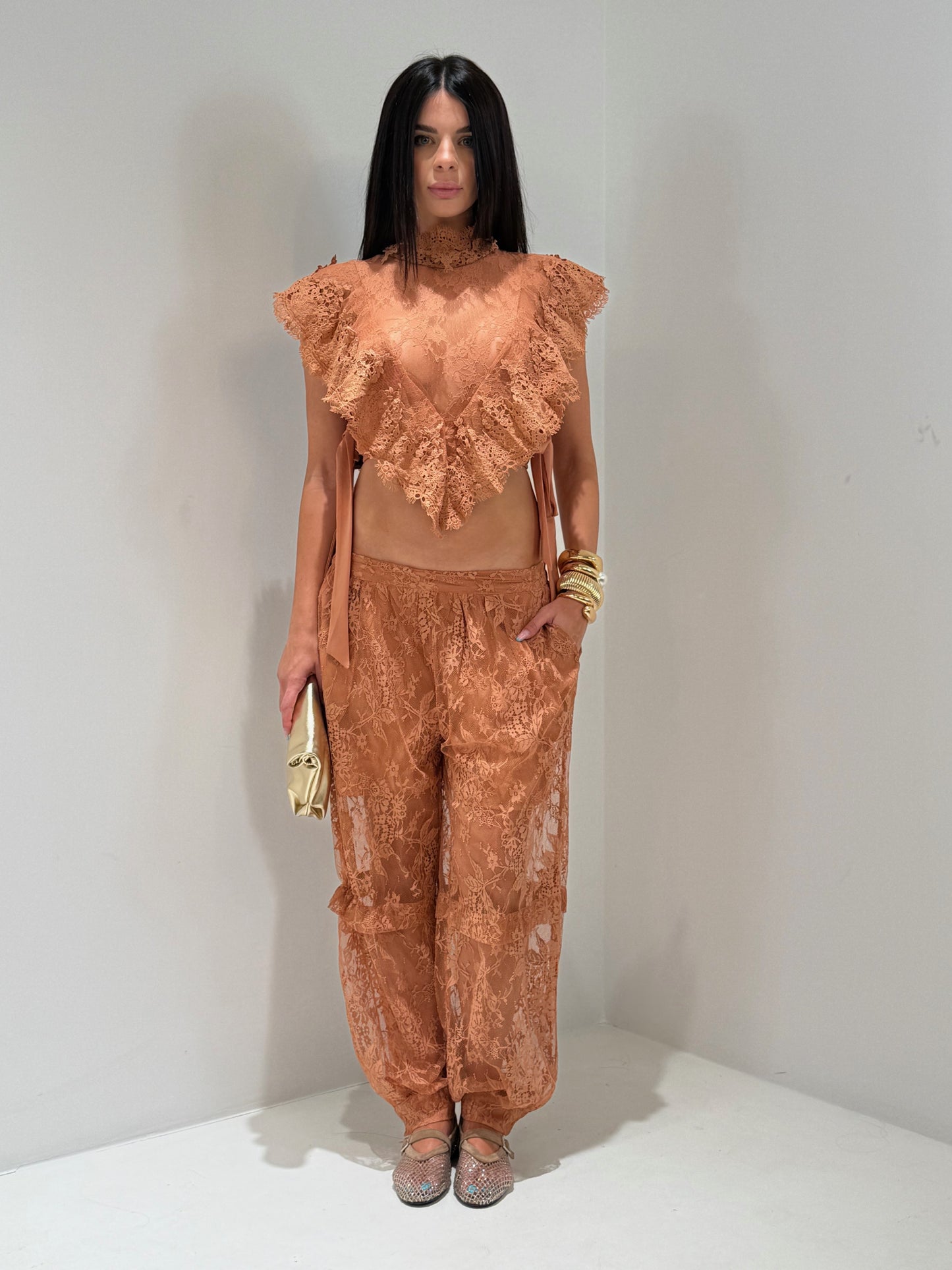 COORDINATO NAIROBI IN PIZZO cuoio|Colore:Cuoio