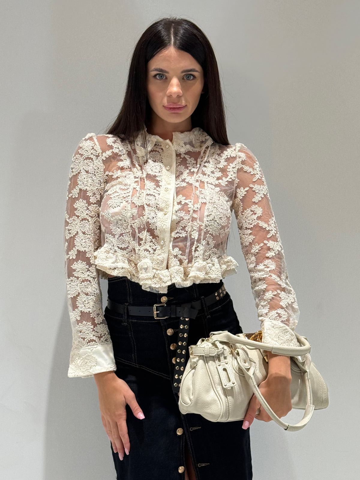 CAMICIA VALPARAISO IN PIZZO beige|Colore:Beige