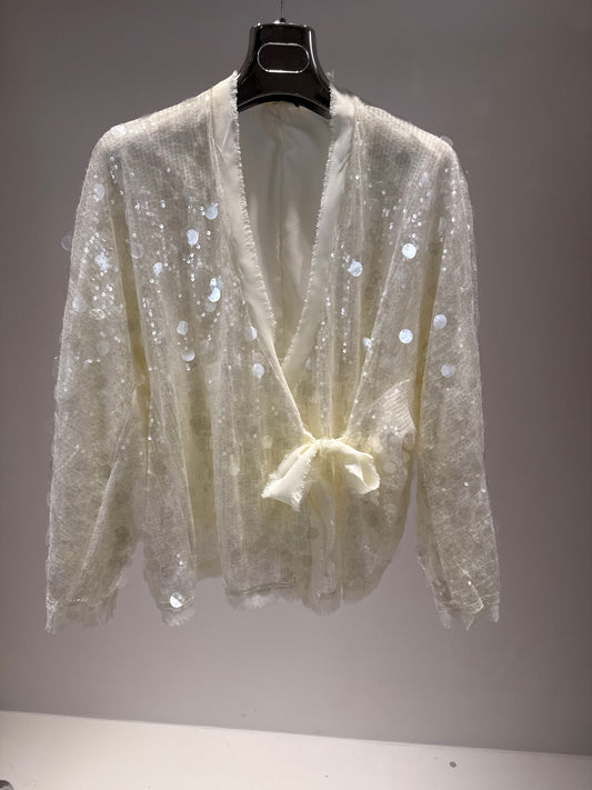 MAGLIA INCROCIO PAILETTES ECRU