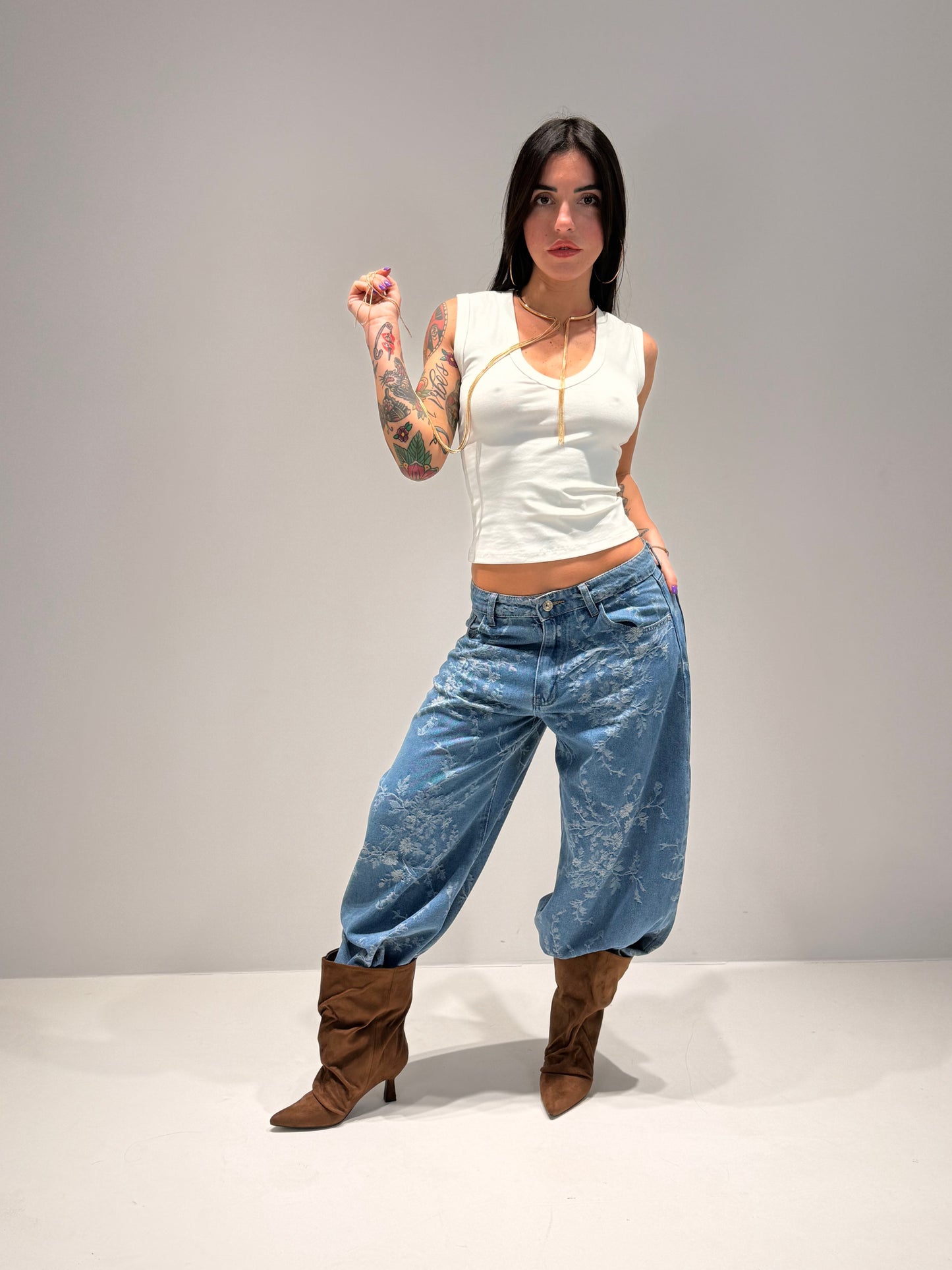 JEANS FLOWER LAVAGGIO CHIARO