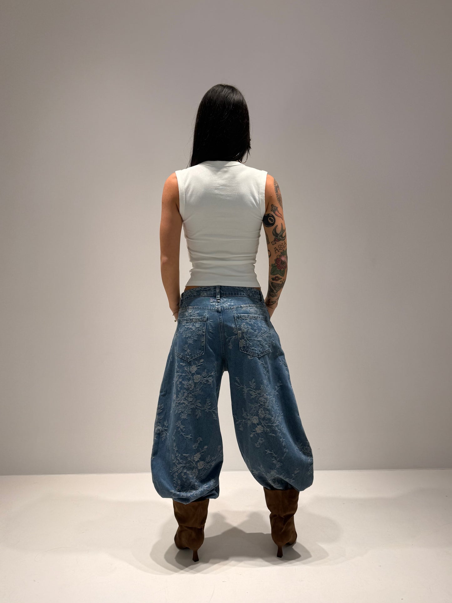 JEANS FLOWER LAVAGGIO CHIARO