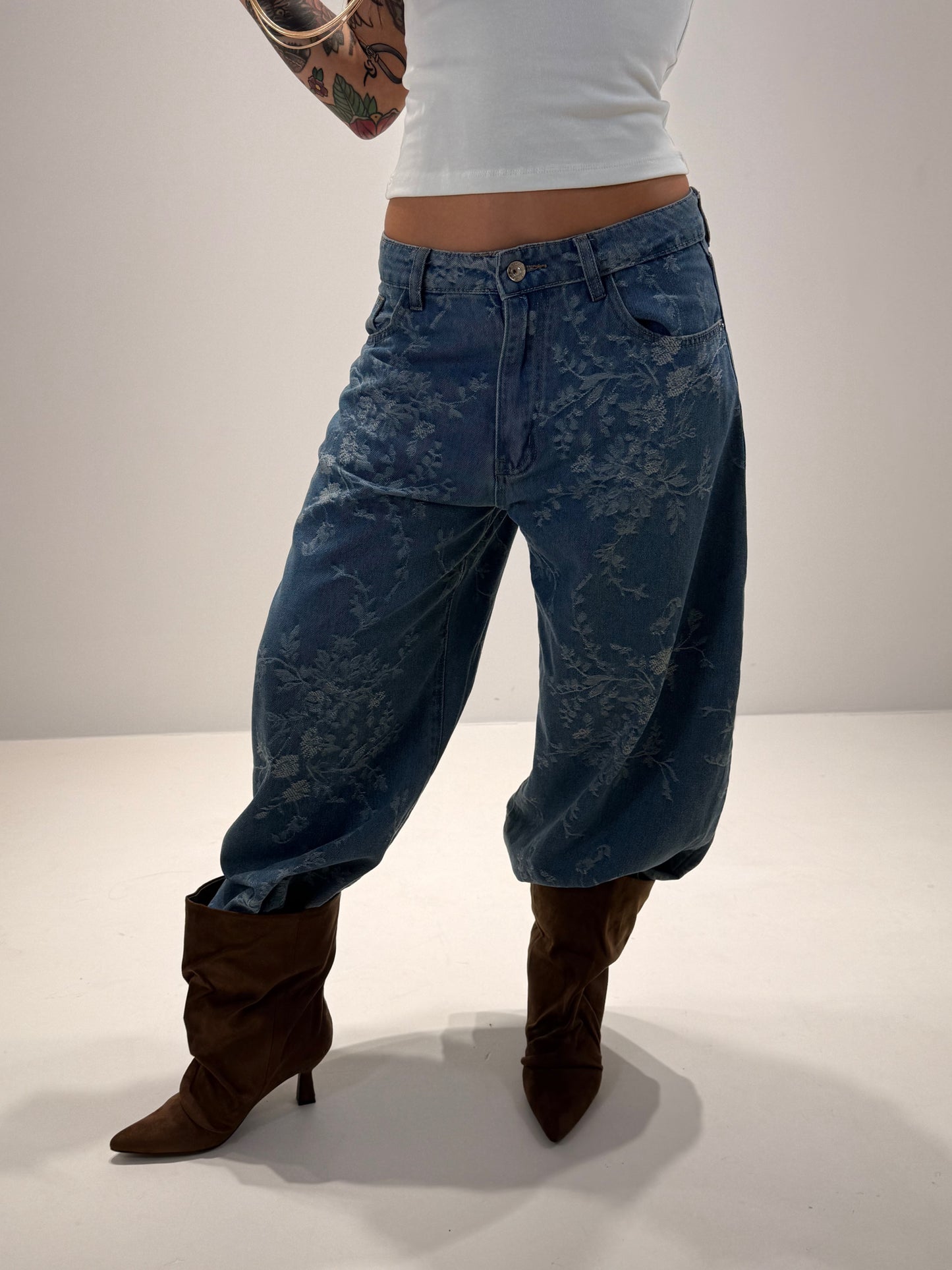 JEANS FLOWER LAVAGGIO CHIARO